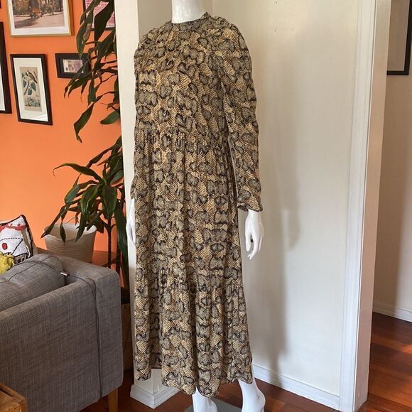 Zara Snakeskin Puff Sleeve Midi Dress Size Small - Picture 5 of 12
